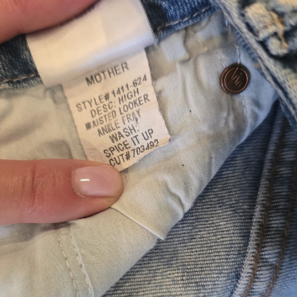 MOTHER Light Blue Denim Jeans, HIGH WAISTED, LOOKER ANKLE FRAY, 30, SPICE it UP - Picture 5 of 5